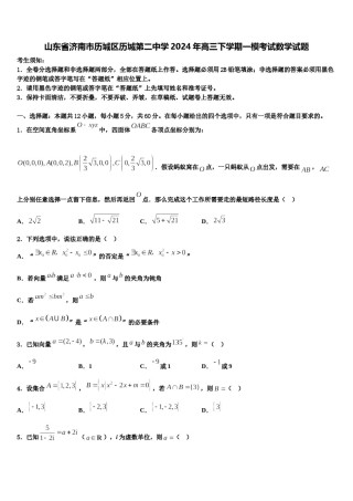 山东省济南市历城区历城第二中学2024年高三下学期一模考试数学试题含解析.doc