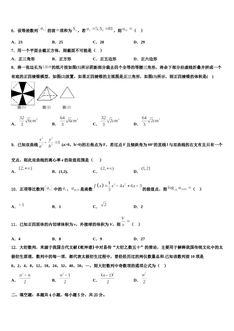 山东省济南市长清第一中学2023-2024学年高三适应性调研考试数学试题含解析.doc_第2页