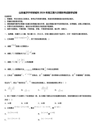 山东省济宁市邹城市2024年高三第六次模拟考试数学试卷含解析.doc