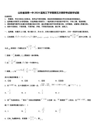 山东省淄博一中2024届高三下学期第五次调研考试数学试题含解析.doc