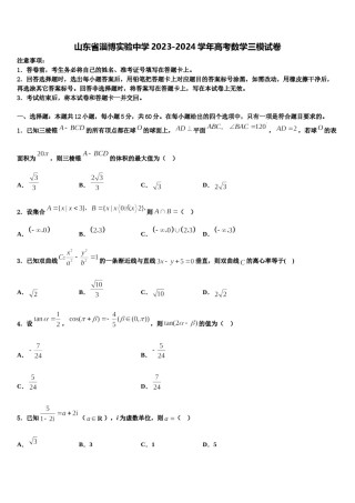 山东省淄博实验中学2023-2024学年高考数学三模试卷含解析.doc