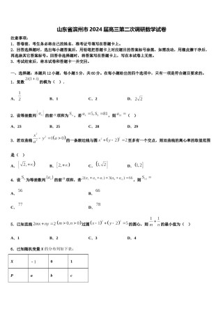 山东省滨州市2024届高三第二次调研数学试卷含解析.doc