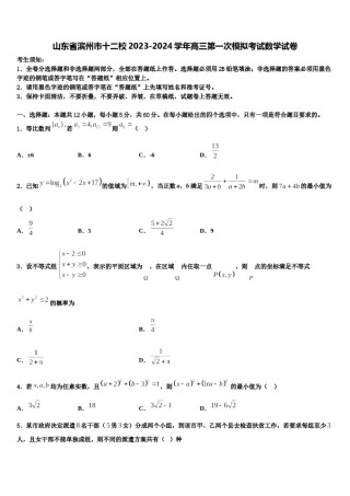 山东省滨州市十二校2023-2024学年高三第一次模拟考试数学试卷含解析.doc