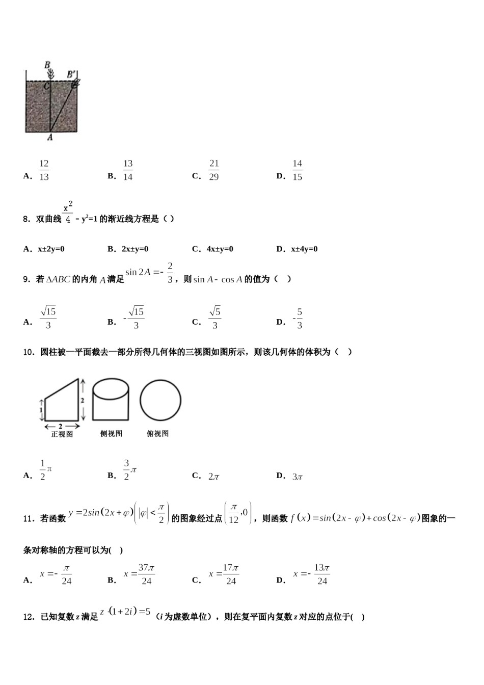 广东省东莞市北京师范大学石竹附属中学2024届高三下学期第六次检测数学试卷含解析.doc_第3页