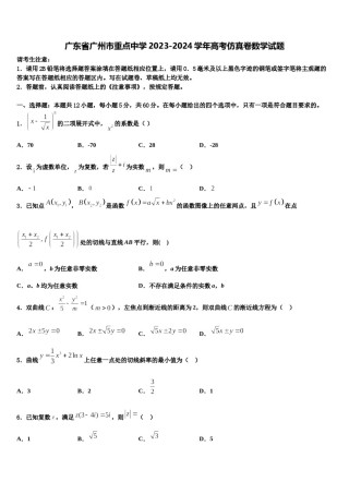 广东省广州市重点中学2023-2024学年高考仿真卷数学试题含解析.doc