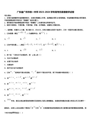 广东省广州市铁一中学2023-2024学年高考仿真卷数学试卷含解析.doc