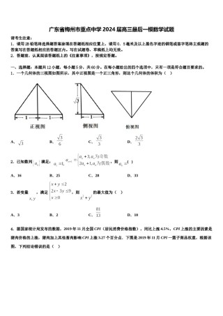 广东省梅州市重点中学2024届高三最后一模数学试题含解析.doc