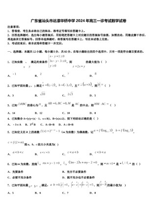 广东省汕头市达濠华桥中学2024年高三一诊考试数学试卷含解析.doc