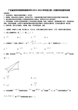 广东省深圳市格睿特高级中学2023-2024学年高三第一次模拟考试数学试卷含解析.doc