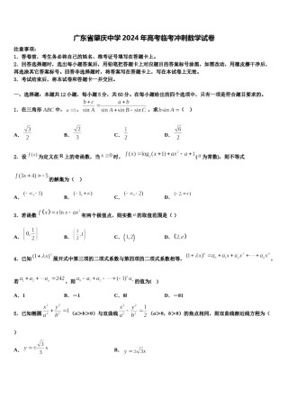 广东省肇庆中学2024年高考临考冲刺数学试卷含解析.doc