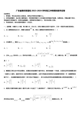 广东省肇庆联盟校2023-2024学年高三冲刺模拟数学试卷含解析.doc