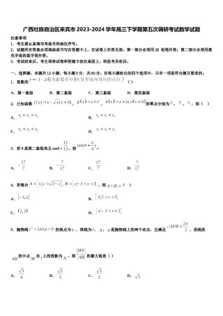 广西壮族自治区来宾市2023-2024学年高三下学期第五次调研考试数学试题含解析.doc