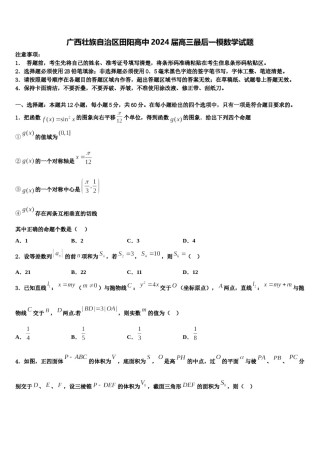 广西壮族自治区田阳高中2024届高三最后一模数学试题含解析.doc