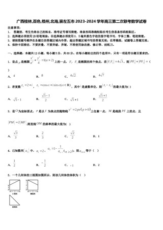 广西桂林,百色,梧州,北海,崇左五市2023-2024学年高三第二次联考数学试卷含解析.doc