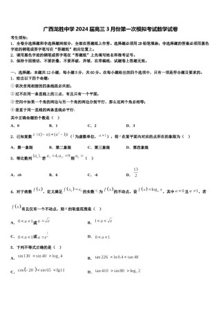 广西龙胜中学2024届高三3月份第一次模拟考试数学试卷含解析.doc