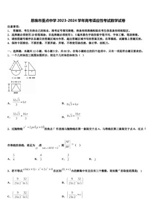 恩施市重点中学2023-2024学年高考适应性考试数学试卷含解析.doc