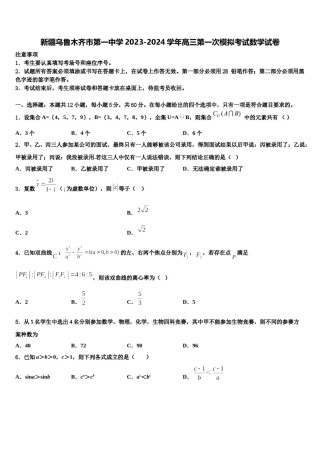 新疆乌鲁木齐市第一中学2023-2024学年高三第一次模拟考试数学试卷含解析.doc