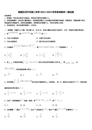 新疆石河子市第二中学2023-2024学年高考数学一模试卷含解析.doc