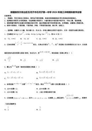 新疆维吾尔自治区石河子市石河子第一中学2024年高三冲刺模拟数学试卷含解析.doc