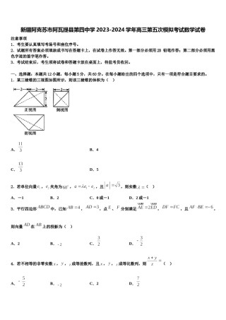新疆阿克苏市阿瓦提县第四中学2023-2024学年高三第五次模拟考试数学试卷含解析.doc