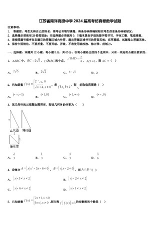 江苏省南洋高级中学2024届高考仿真卷数学试题含解析.doc