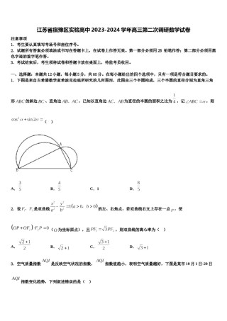 江苏省宿豫区实验高中2023-2024学年高三第二次调研数学试卷含解析.doc