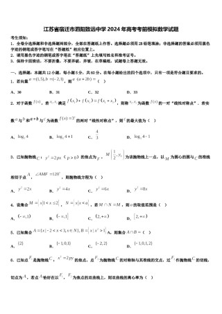 江苏省宿迁市泗阳致远中学2024年高考考前模拟数学试题含解析.doc