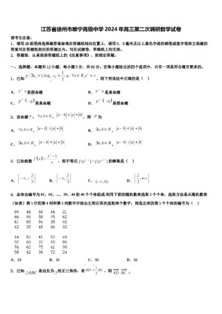 江苏省徐州市睢宁高级中学2024年高三第二次调研数学试卷含解析.doc