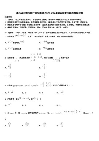 江苏省无锡市辅仁高级中学2023-2024学年高考仿真卷数学试题含解析.doc