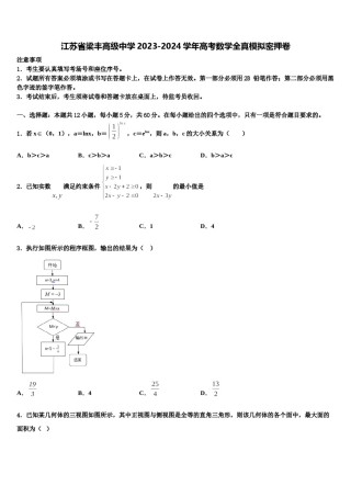 江苏省梁丰高级中学2023-2024学年高考数学全真模拟密押卷含解析.doc
