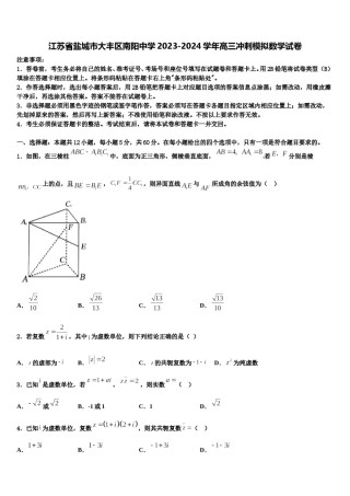 江苏省盐城市大丰区南阳中学2023-2024学年高三冲刺模拟数学试卷含解析.doc