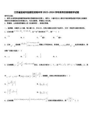 江苏省盐城市盐都区时杨中学2023-2024学年高考仿真卷数学试题含解析.doc