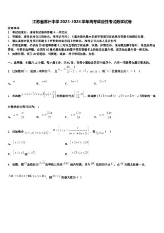 江苏省苏州中学2023-2024学年高考适应性考试数学试卷含解析.doc