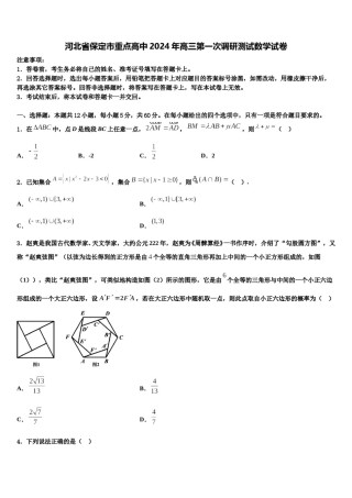 河北省保定市重点高中2024年高三第一次调研测试数学试卷含解析.doc