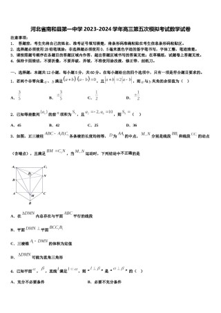 河北省南和县第一中学2023-2024学年高三第五次模拟考试数学试卷含解析.doc