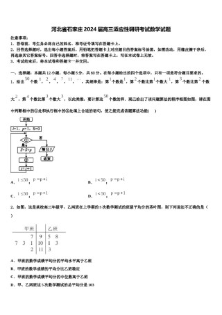 河北省石家庄2024届高三适应性调研考试数学试题含解析.doc