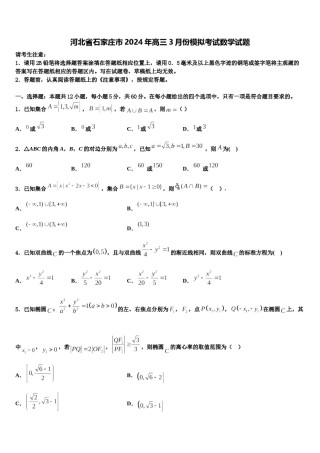 河北省石家庄市2024年高三3月份模拟考试数学试题含解析.doc