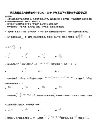 河北省石家庄市行唐启明中学2023-2024学年高三下学期联合考试数学试题含解析.doc