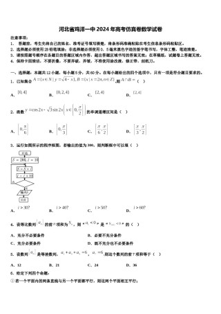 河北省鸡泽一中2024年高考仿真卷数学试卷含解析.doc