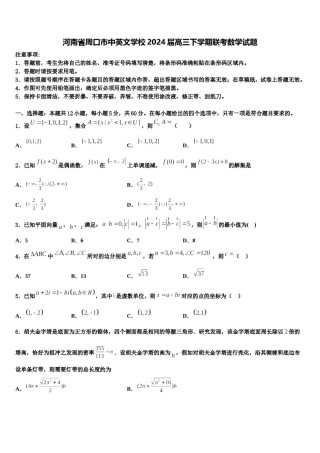 河南省周口市中英文学校2024届高三下学期联考数学试题含解析.doc
