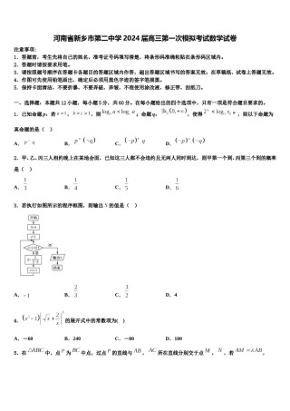 河南省新乡市第二中学2024届高三第一次模拟考试数学试卷含解析.doc