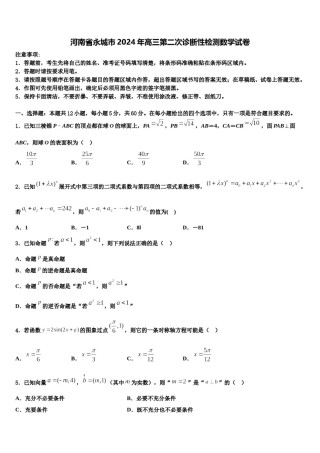 河南省永城市2024年高三第二次诊断性检测数学试卷含解析.doc