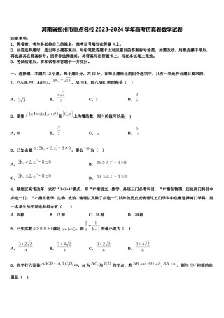 河南省郑州市重点名校2023-2024学年高考仿真卷数学试卷含解析.doc
