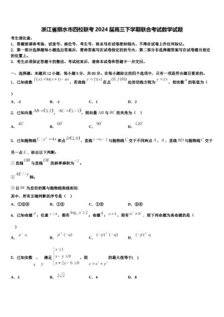 浙江省丽水市四校联考2024届高三下学期联合考试数学试题含解析.doc