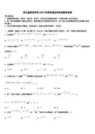 浙江省慈溪中学2024年高考适应性考试数学试卷含解析.doc