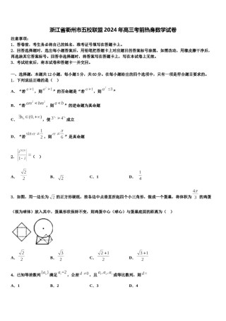 浙江省衢州市五校联盟2024年高三考前热身数学试卷含解析.doc