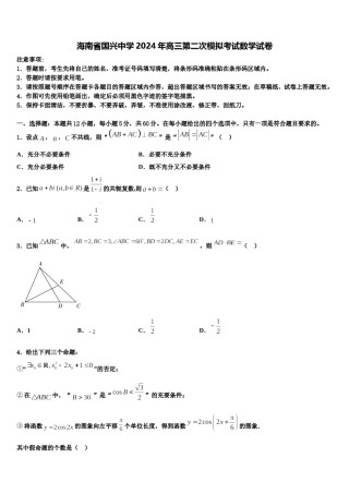 海南省国兴中学2024年高三第二次模拟考试数学试卷含解析.doc