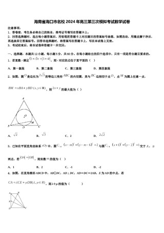 海南省海口市名校2024年高三第三次模拟考试数学试卷含解析.doc