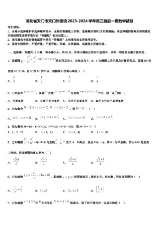 湖北省天门市天门外国语2023-2024学年高三最后一模数学试题含解析.doc