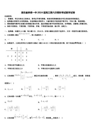 湖北省孝感一中2024届高三第六次模拟考试数学试卷含解析.doc